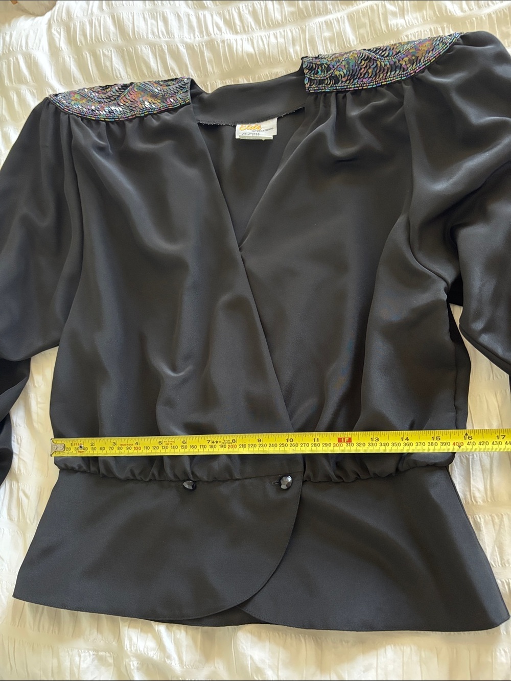 Black Embellished Shoulder Wrap Blouse - Vintage - Picture 6 of 8